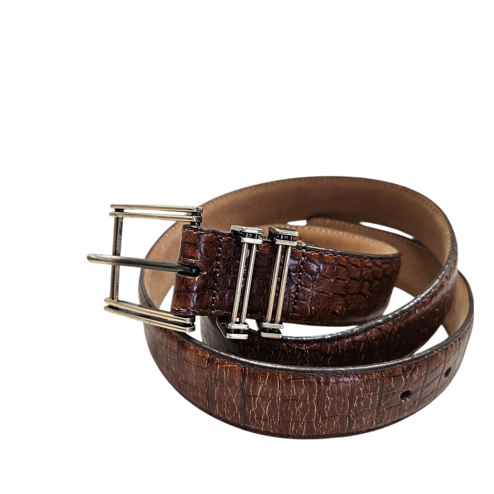 Brighton Belt Mens 38 Brown‎ Crocodile Embossed Leather Western Classic Luxury